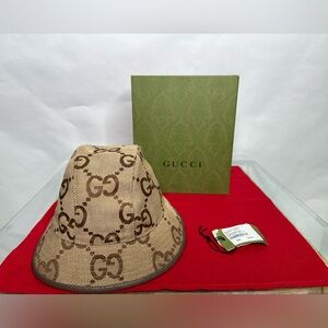 Gucci Beige Monogram Bucket Hat Fedora Macro GG Print Maxi M Tan Brown Camel